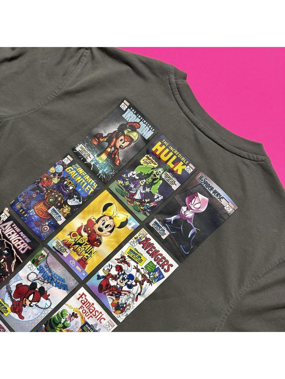 Rare Marvel x Disney 100 Mickey Comic Dark Gray T Shirt ADULT SIZE Small